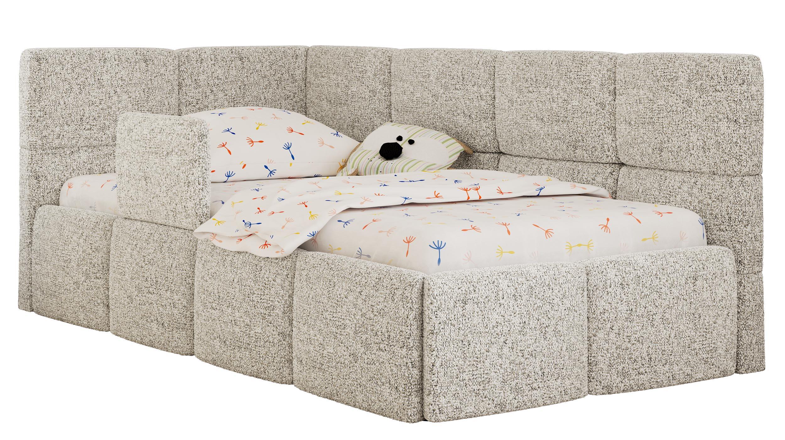 POLSTERBETT ARVO ALTA 90/200 - Beige Struktur - Ohne Matratze - Links - Dunkelgrau, Textil (90/200cm) - MKS