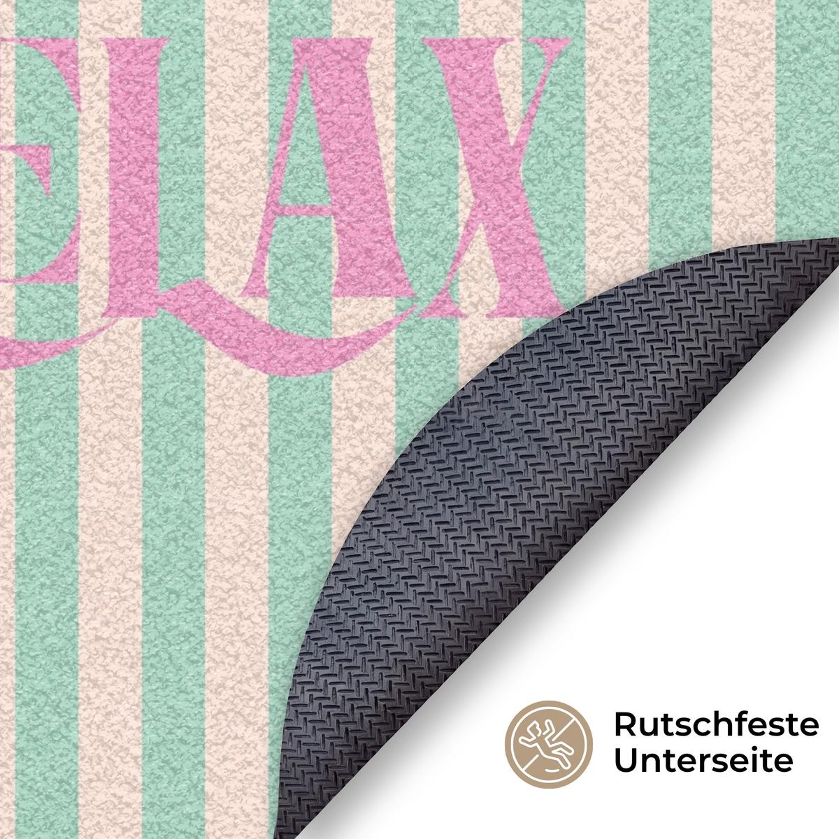 FUSSMATTE Rosa – Grün – Streifen – Entspannung 90x90 cm - Mintgrün, Kunststoff (90/0.4cm) - MuchoWow