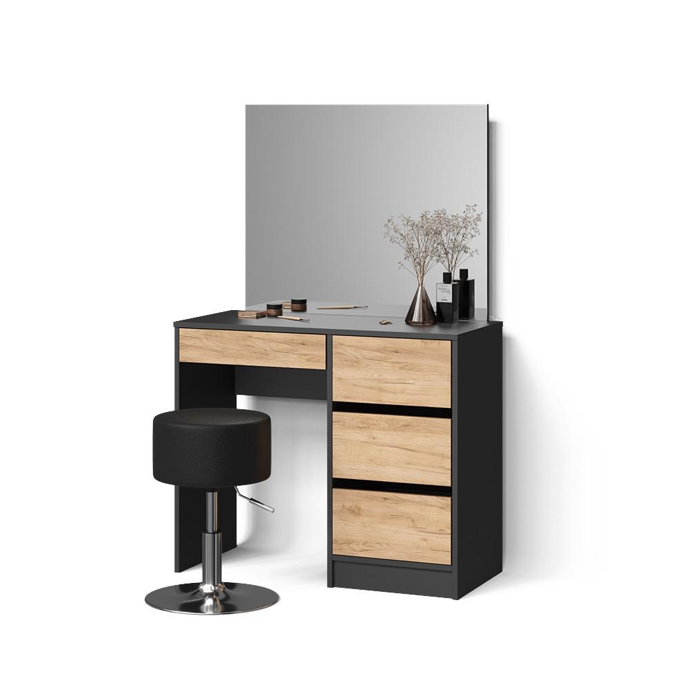 SCHMINKTISCH Imola Anthrazit/Goldkraft Eiche 90 cm mit Hocker - Honigeiche/Anthrazit, Holzwerkstoff (90/75/55cm) - Livinity®