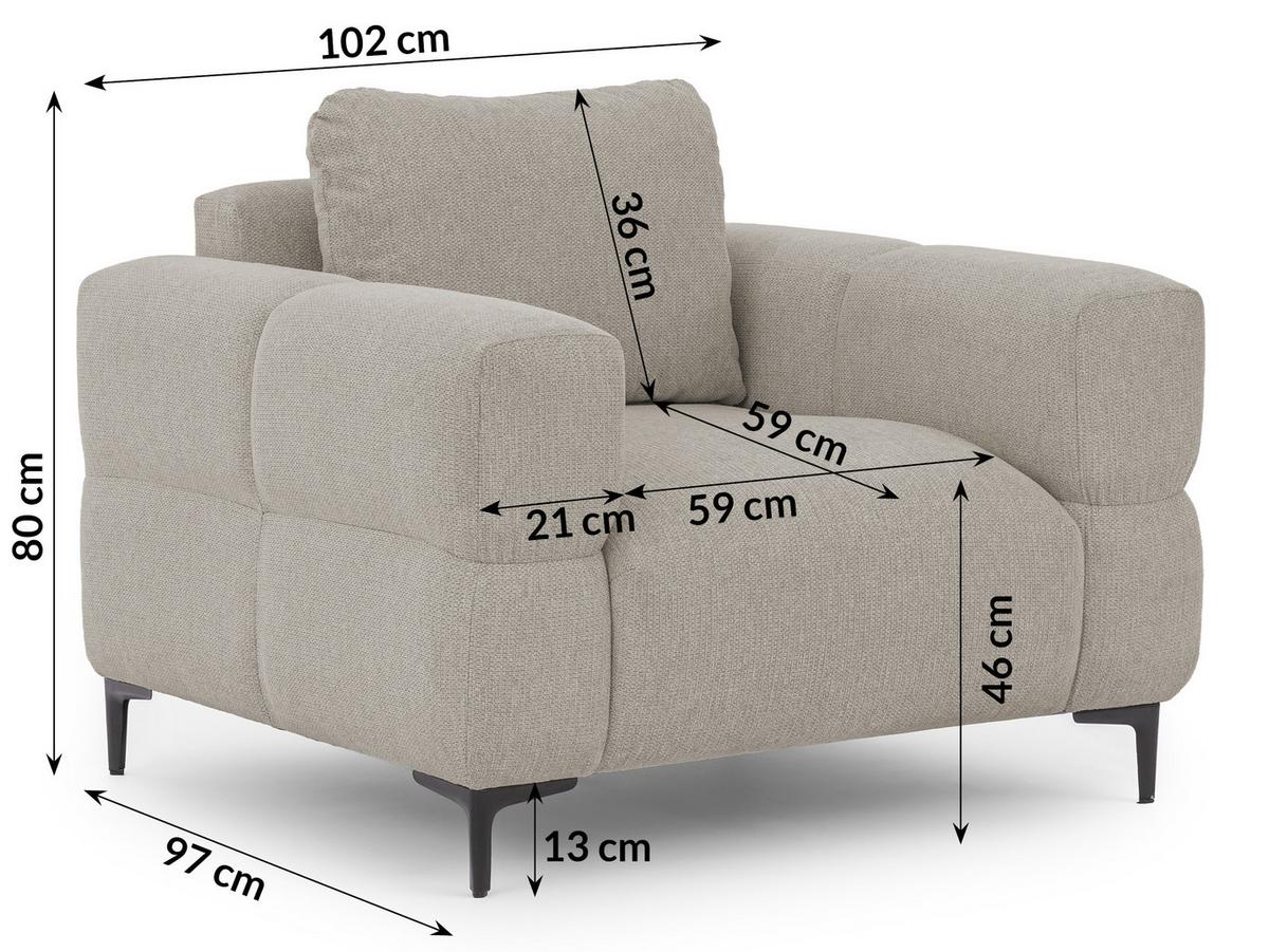 SESSEL Cardea in Bubble-Optik aus weichem Taupe Strukturstoff mit hohem Sitzkomfort - Taupe/Schwarz, Holz/Textil (102/80/97cm) - S-Style Möbel