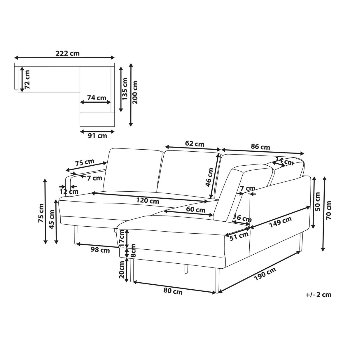 ECKSOFA Stoff Dunkelgrün linksseitig Breda - Dunkelgrün, Textil (210/200cm) - Beliani