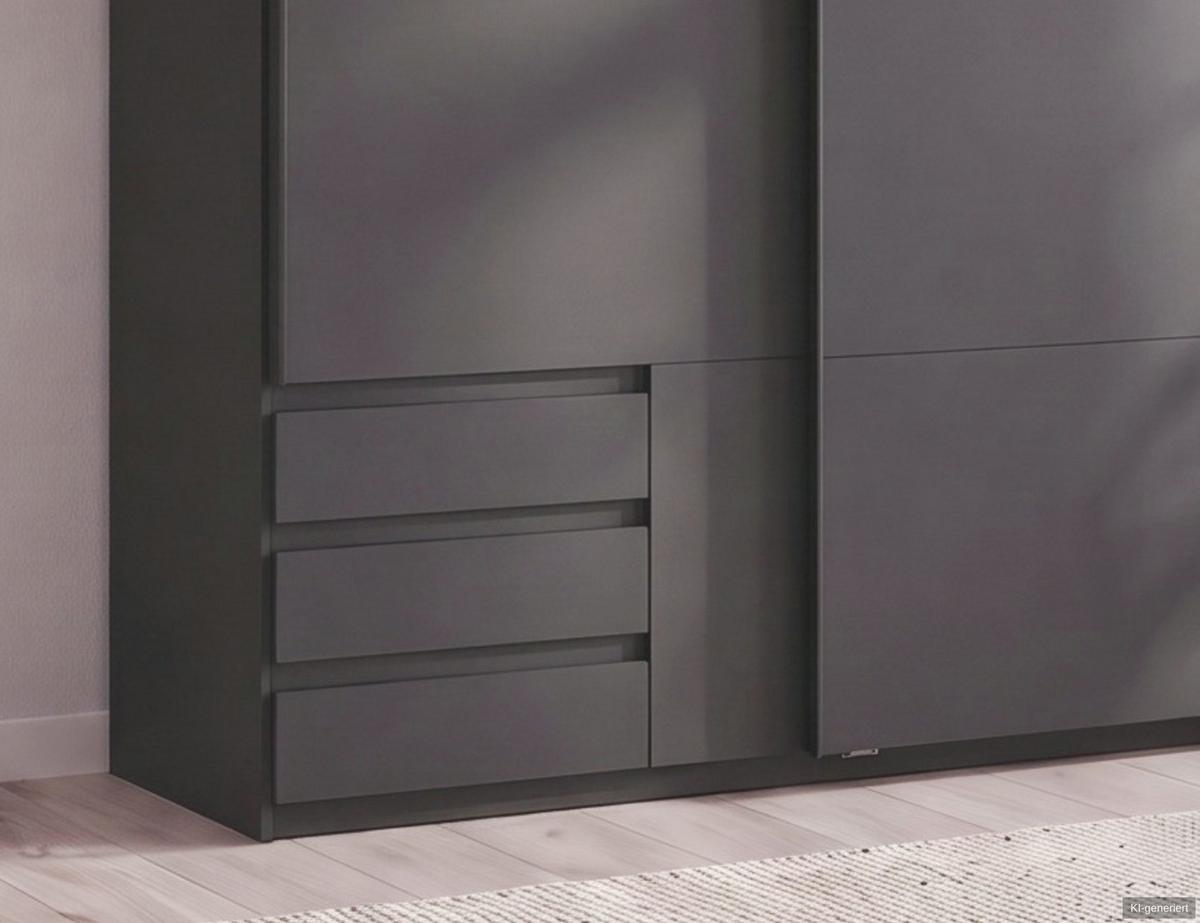 SCHWEBETÜRENSCHRANK 2-türig B135/H198/T65 cm, Kleiderschrank in Grafit mit sichtbaren Schubkästen / 22665 - Schwarz/Graphitfarben, Holz/Holzwerkstoff (135/198/65cm) - luma-home