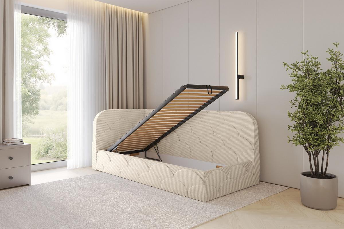 EINZELLBETT Jugendbett mit Bettkasten, Rechts - ELRY 100x200 Beige - Kaschmir, Holzwerkstoff/Textil (100/200cm) - ALTDECOR