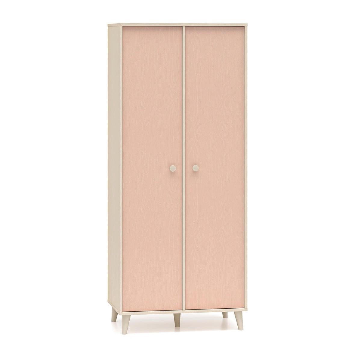 BABYKLEIDERSCHRANK 2 Türen Alycia Beige - Korallenrosa - Holzeffekt - Beige, Holz (80/190/51cm) - Petits-meubles