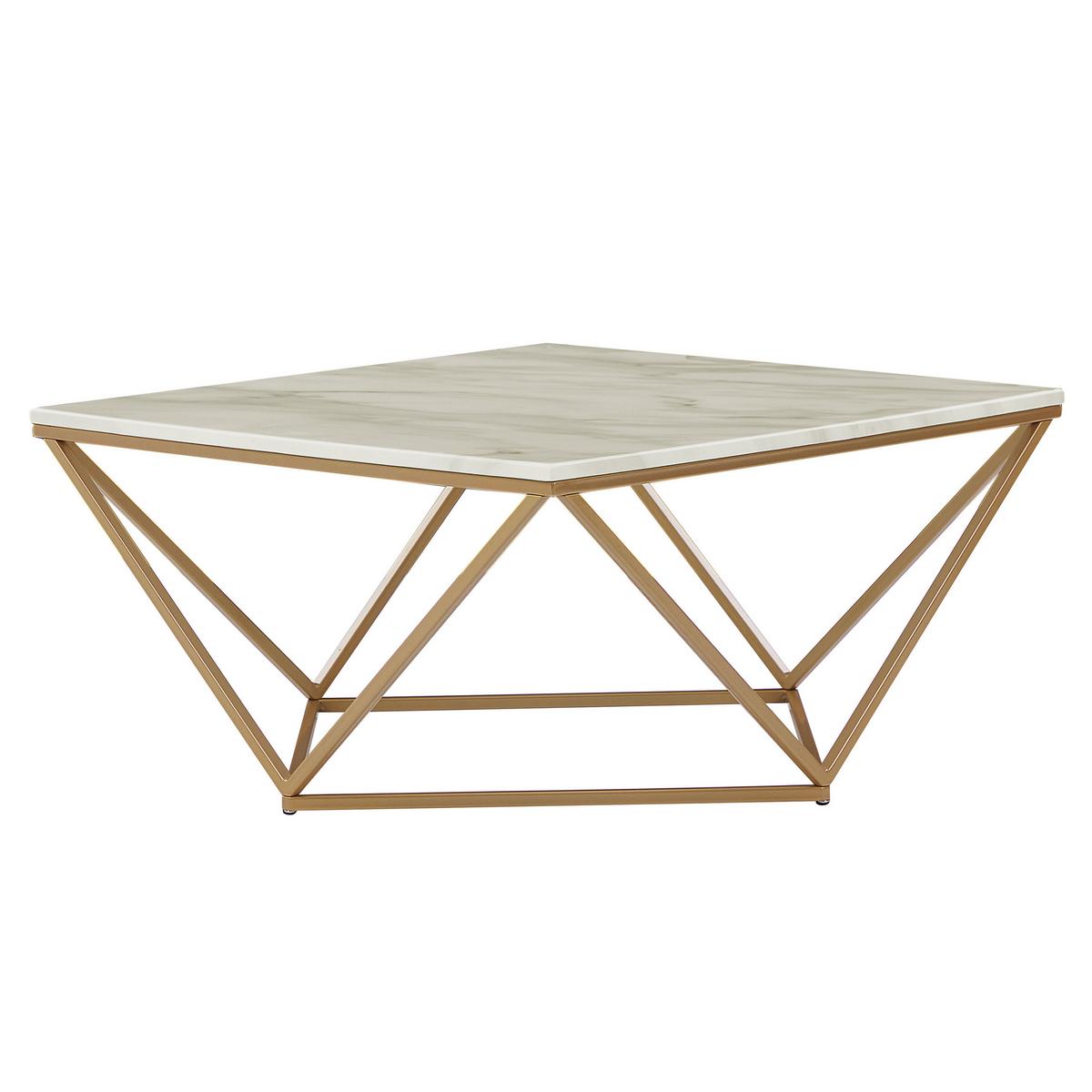 COUCHTISCH Marmor Optik beige/gold quadratisch 80/80 cm Malibu - Beige/Goldfarben, Holzwerkstoff (80/80/41cm) - Beliani