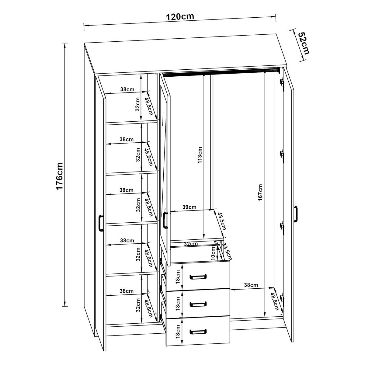 KLEIDERSCHRANK Bodolz - Sonoma Eiche, Holzwerkstoff (120/176/52cm) - [en.casa]