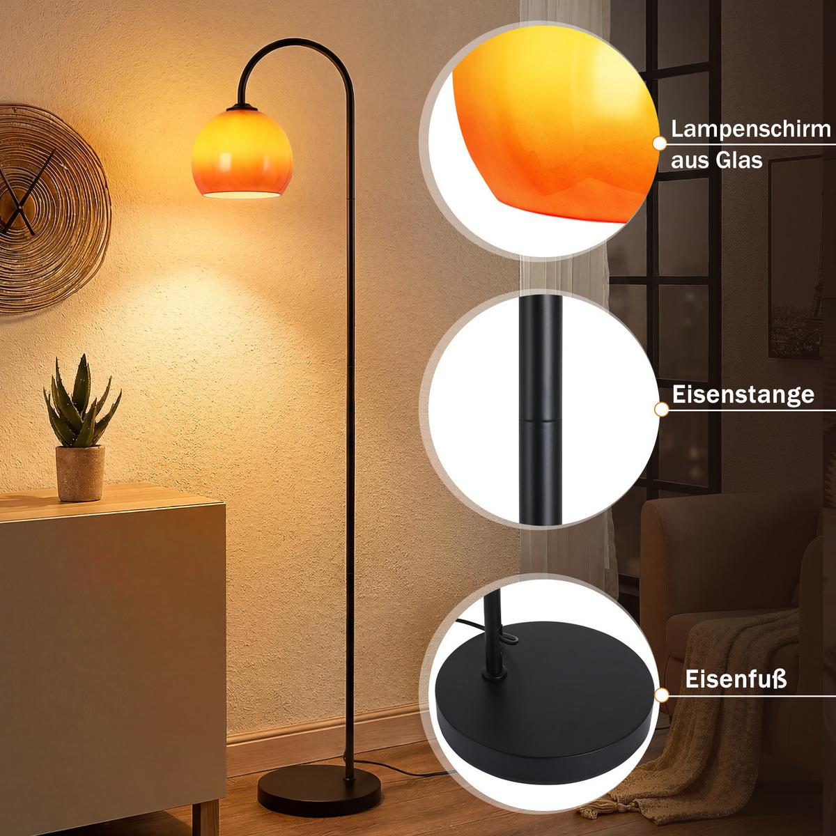 STEHLAMPE Quorlis 36/25/160 cm - Schwarz/Orange, Glas/Metall (36/25/160cm) - ZMH