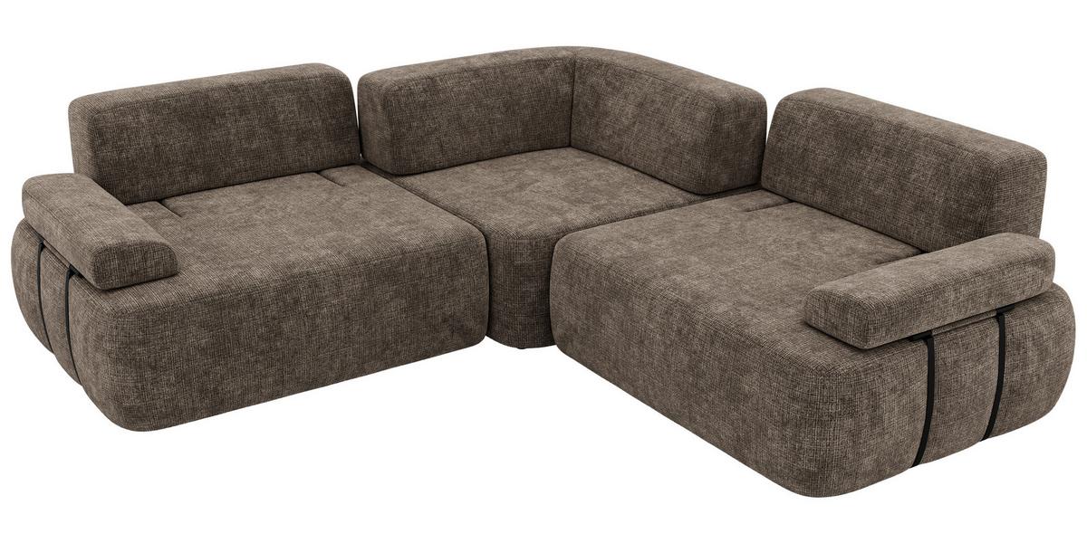 ECKSOFA MIREO L - Braun Schenille grob gewebt - Schwarz/Braun, Kunststoff/Textil (257/257cm) - MKS