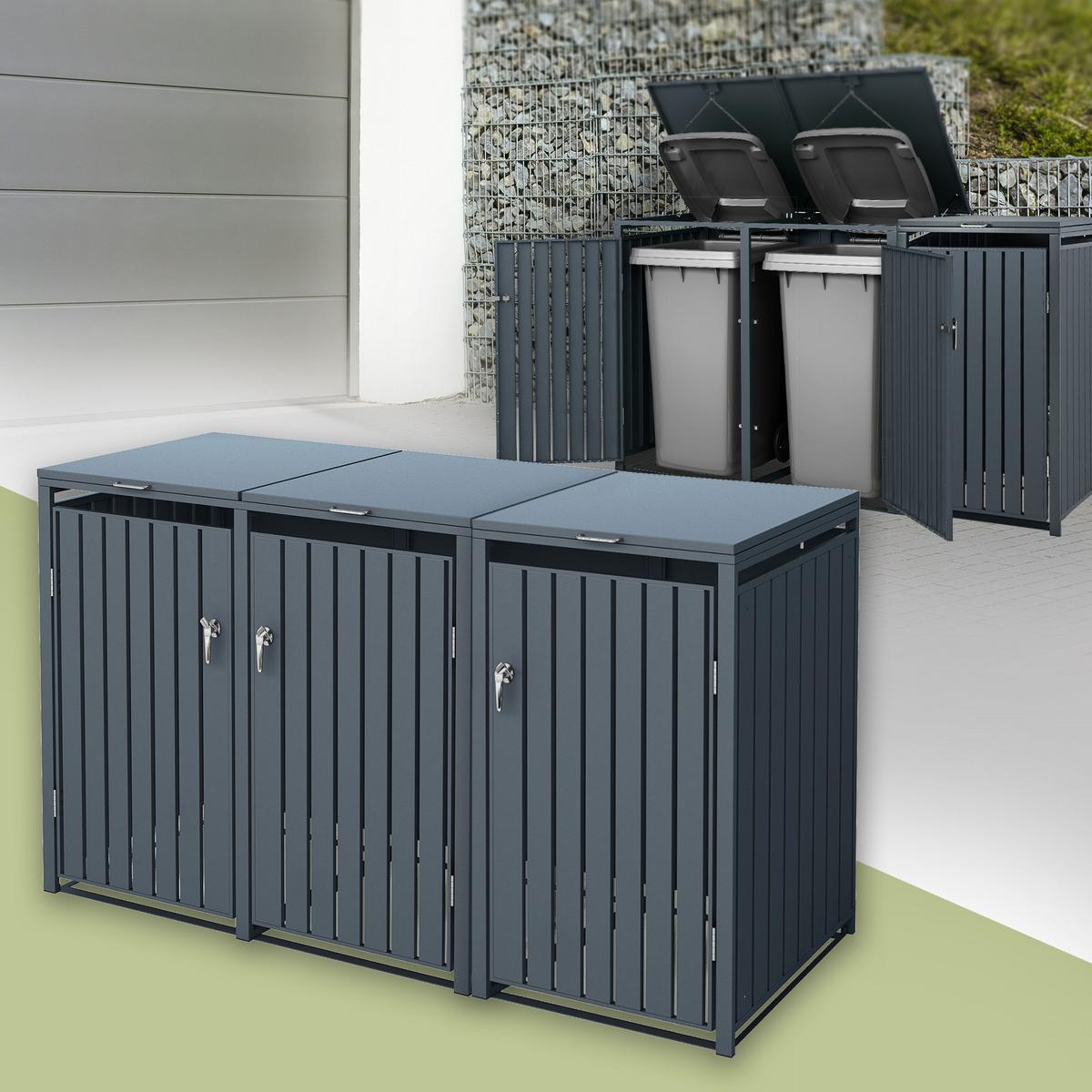 MÜLLTONNENBOX 3er Anthrazit - Anthrazit, Metall (200/120/80cm) - ML-DESIGN