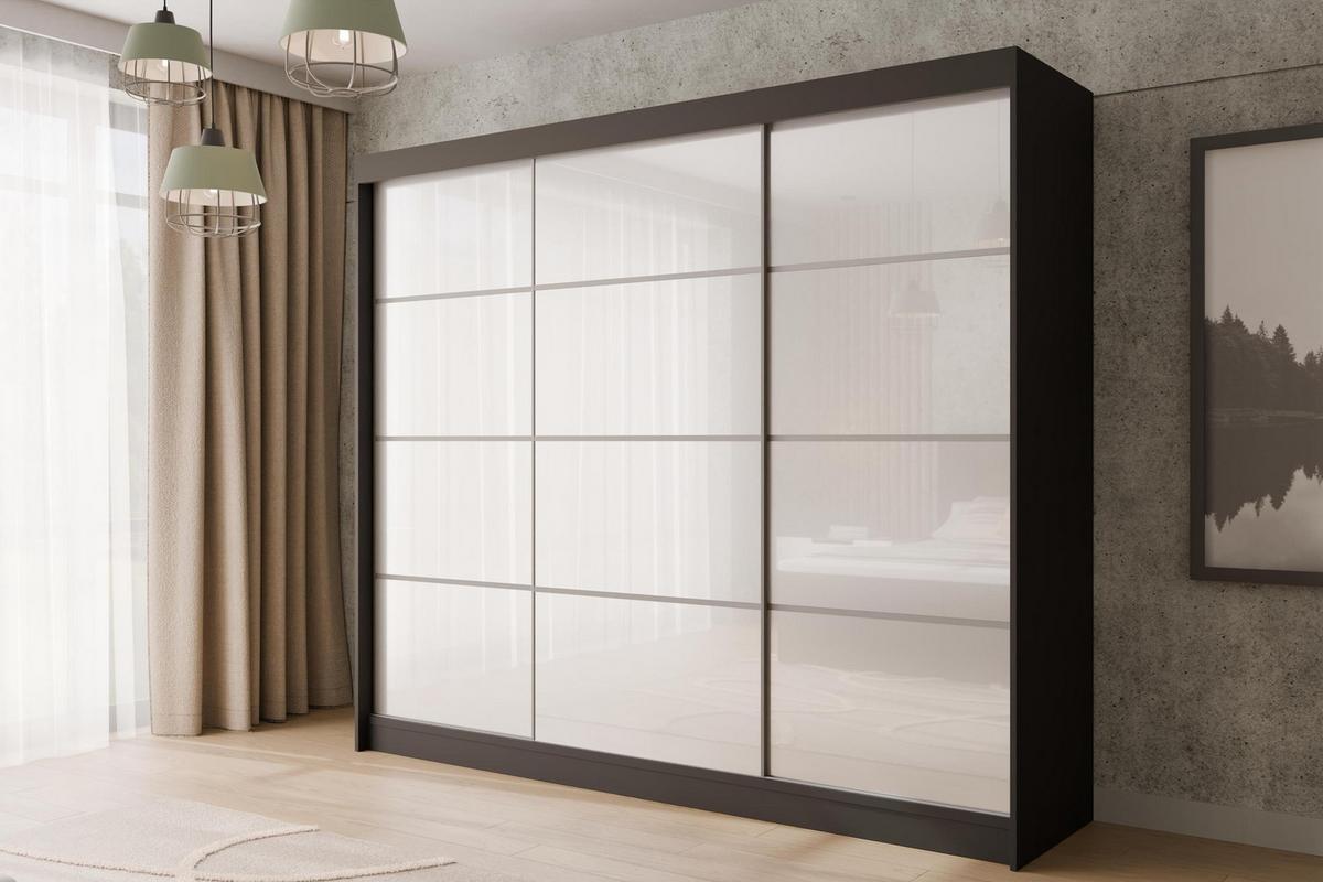 KLEIDERSCHRANK PEKA III - 250 cm - Schwarz|Weiß - Schwarz/Weiß, Holzwerkstoff (250/215/61cm) - ALTDECOR