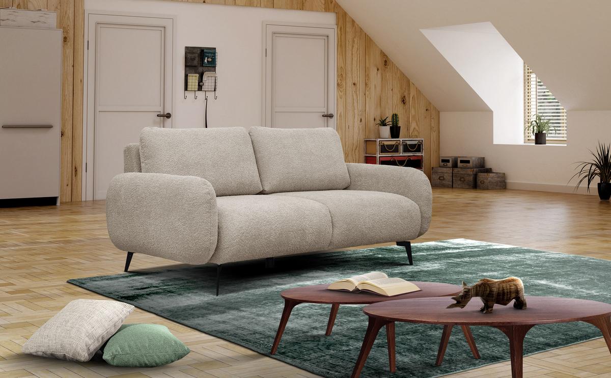 SOFA FEBE 3-Sitzer, ecru - Champagner/Schwarz, Holz/Textil (190/82/96cm) - Wozimo