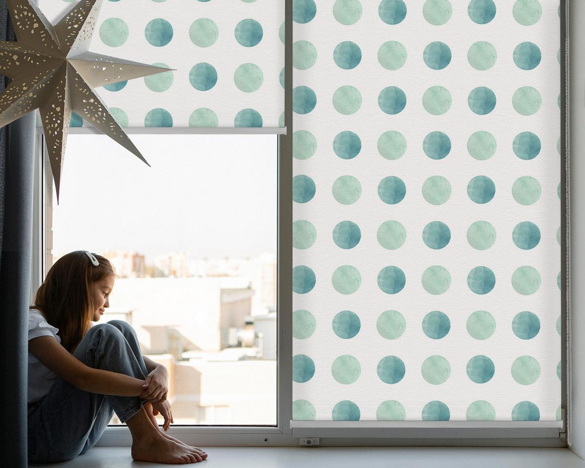 INNENROLLO - Fensterrollo - Rollo - 80x180 cm - Türkisfarbene Punkte auf weißem Hintergrund - Türkis, Kunststoff (80/180/0.5cm) - TULUP