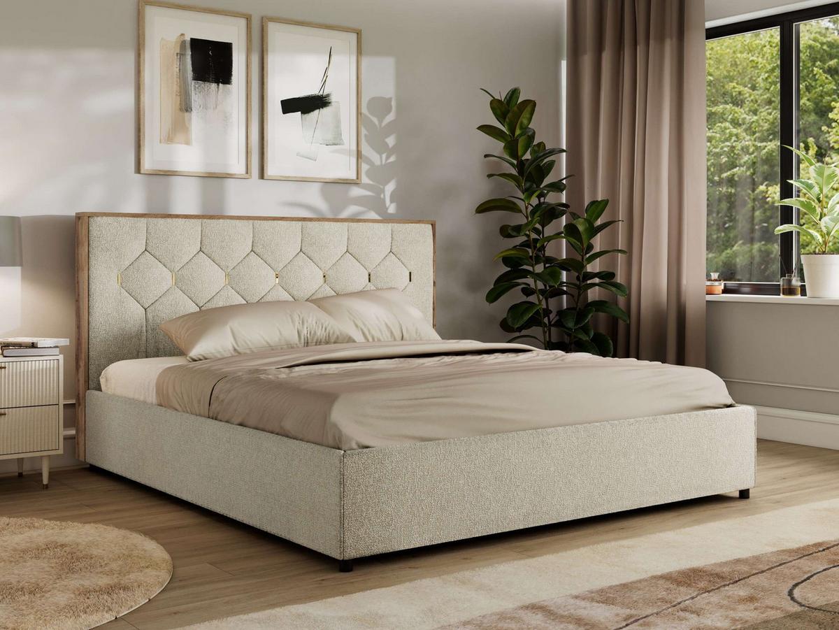 POLSTERBETT LARINO CLASSIC 160/200 - Creme Strukture - Multipocket-Matratze - Creme, Textil (160/200cm) - MKS