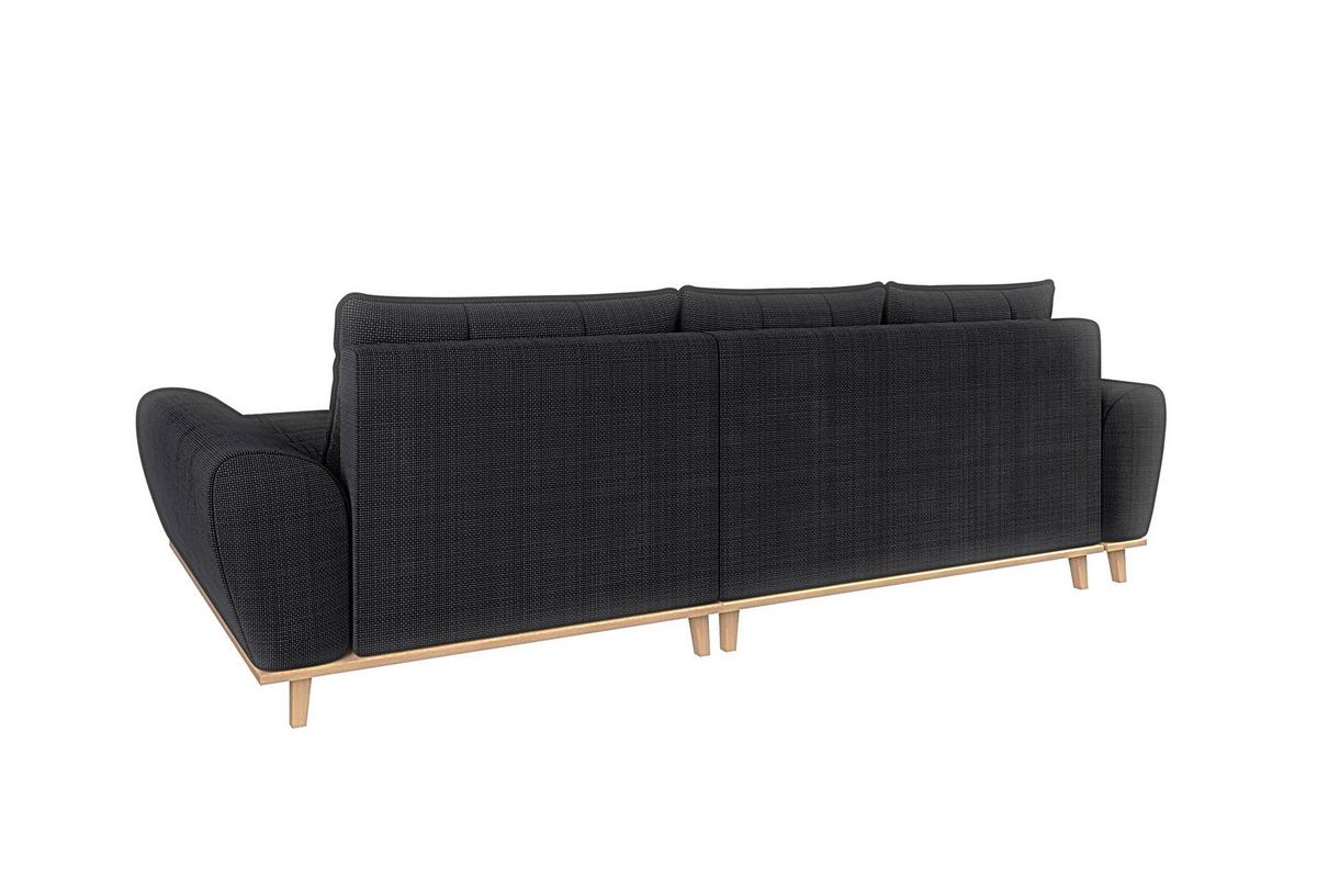 ECKSOFA im Scandi-Stil, Schlaffunktion, Bettkasten B268/T175/H86 cm, Ottomane rechts, Liegefl. 128x209 cm, Bouclé Chenille Stoff in Anthrazit / 21011 - Eichefarben/Anthrazit, Holz/Textil (268/175cm) - luma-home