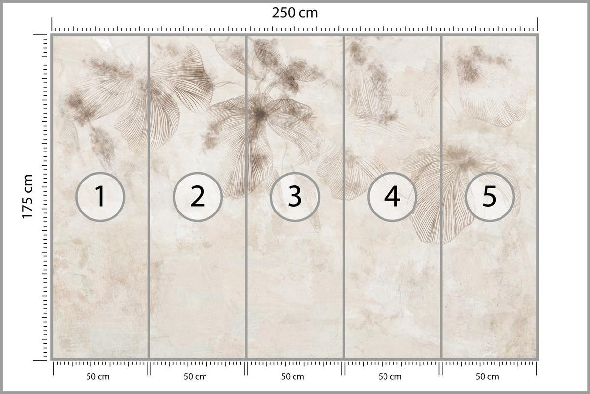 FOTOTAPETE für Wohnzimmer Boho Blumen auf Beton Natur Vintage 250x175 - Beige/Braun, Papier (250/175cm) - Muralo