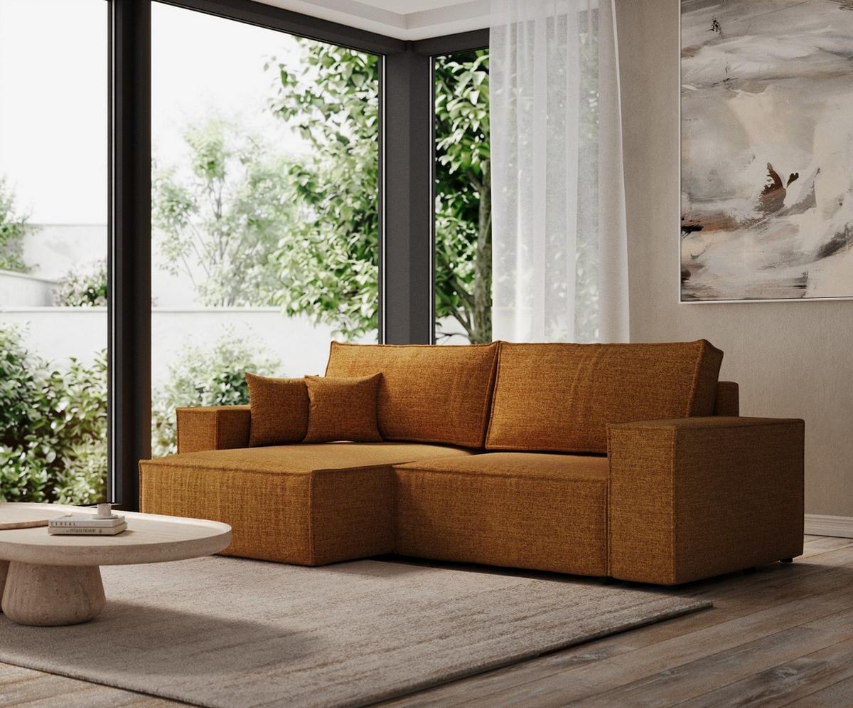 ECKSOFA CAVO mit Schlaffunktion Honiggelb im City Stoff - Schwarz/Honig, Holz/Holzwerkstoff (255/148cm) - AltaBeds