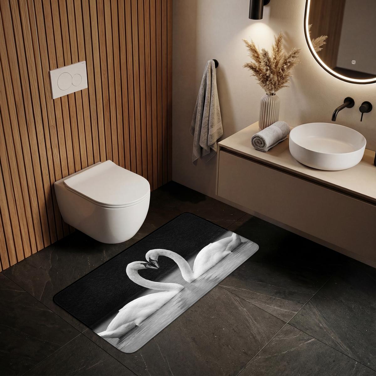 WC-VORLEGER Schwäne - Herz - Schwarz - Weiß WC Teppich 120x60 cm - Schwarz, Textil (120/1cm) - OnlyWow