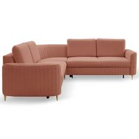 ECKSOFA VELA L-S Rosa Velours-Stoff mit Schlaffunktion - Rosa, Holz (251/251cm) - MASSENO