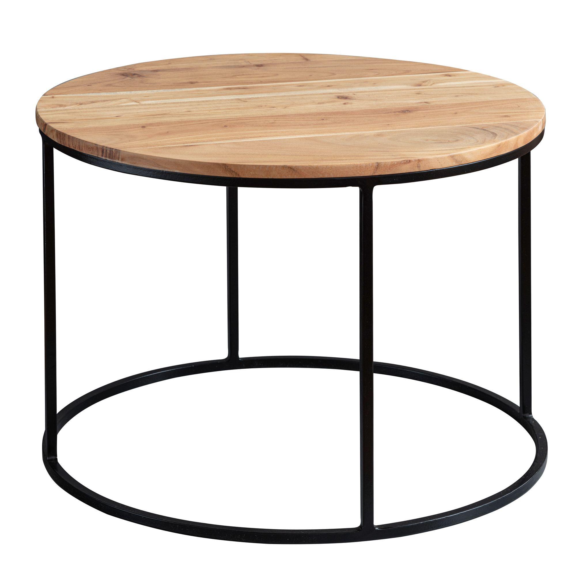 COUCHTISCH Akazie Massivholz Metall 60x43x60 cm, Rundes Design, Kompakt - Schwarz/Akaziefarben, Holz/Metall (60/60/43cm) - KADIMA DESIGN