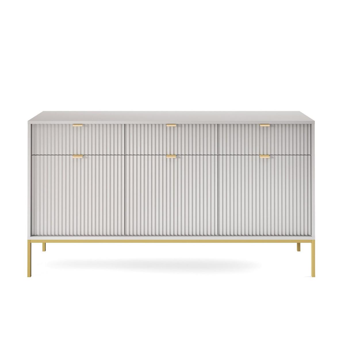 SIDEBOARD STELLARE 154/83/39 cm mit 3 Schubladen 3 Türen Grau - Goldfarben/Grau, Holzwerkstoff (154/83/39cm) - MASSENO