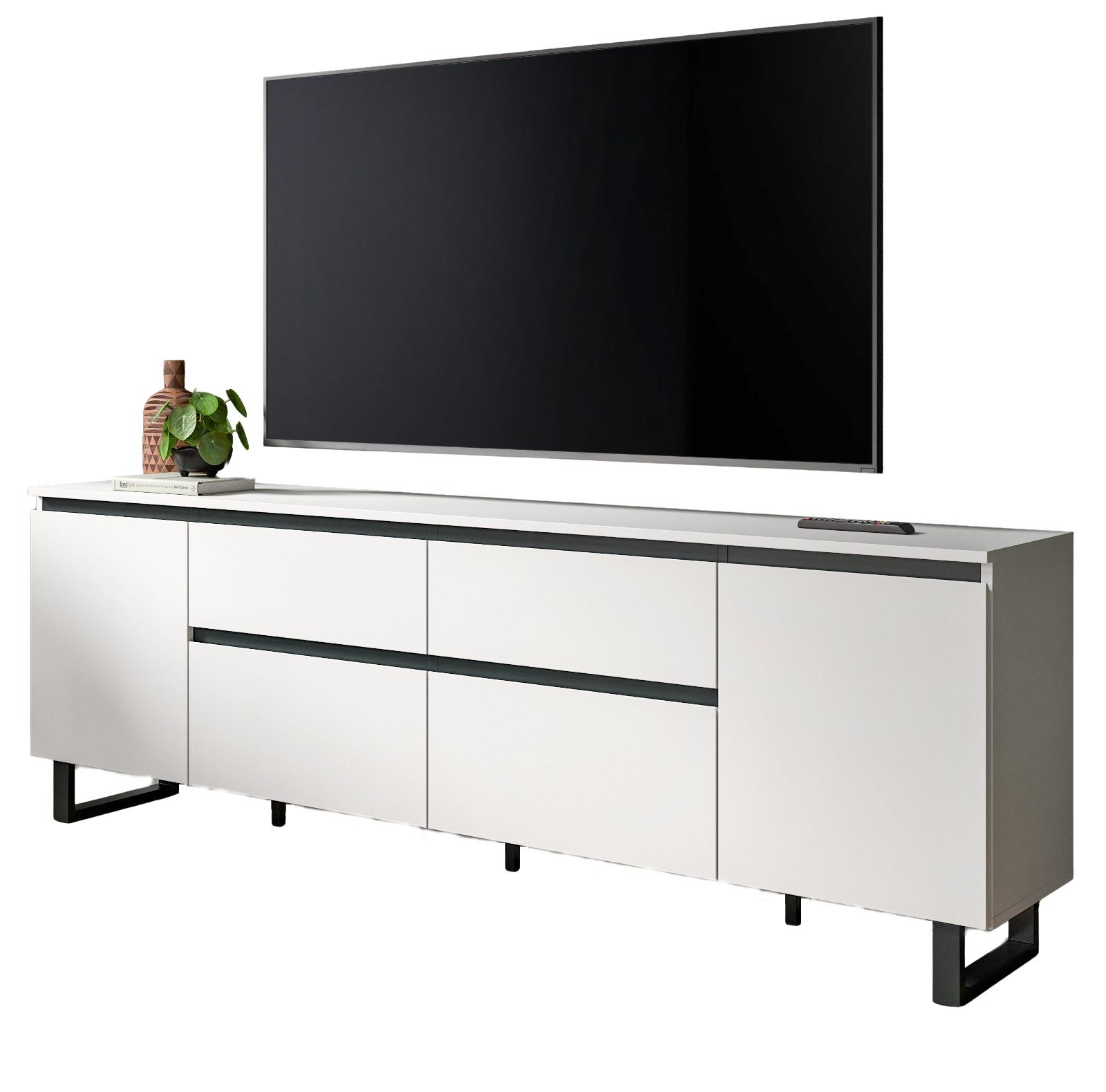 TV-LOWBOARD weiß, schwarz, TV Unterschrank 188 x 65 cm, Soft-Close und Komforthöhe - Schwarz/Weiß, Holzwerkstoff/Metall (188/65/36cm) - Inn.Furn