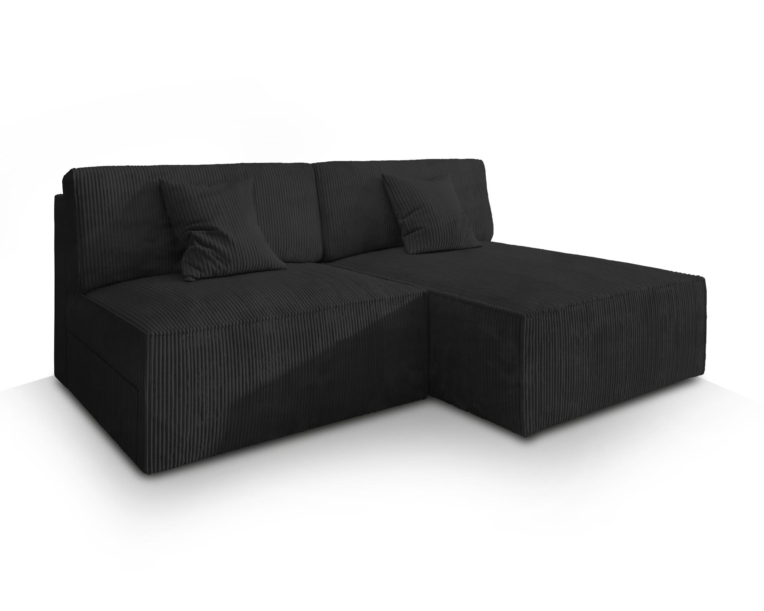 ECKSOFA FIORO P Schwarz Kordstoff mit Schlaffunktion - Schwarz/Grau, Holz/Kunststoff (204/148cm) - MASSENO