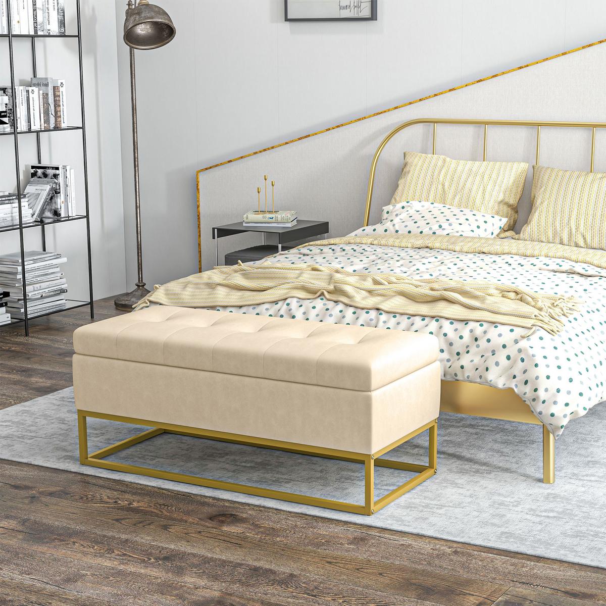 TRUHENBANK samtoptik, Stahl Beige - Beige, Textil (44/49/110cm) - HOMCOM