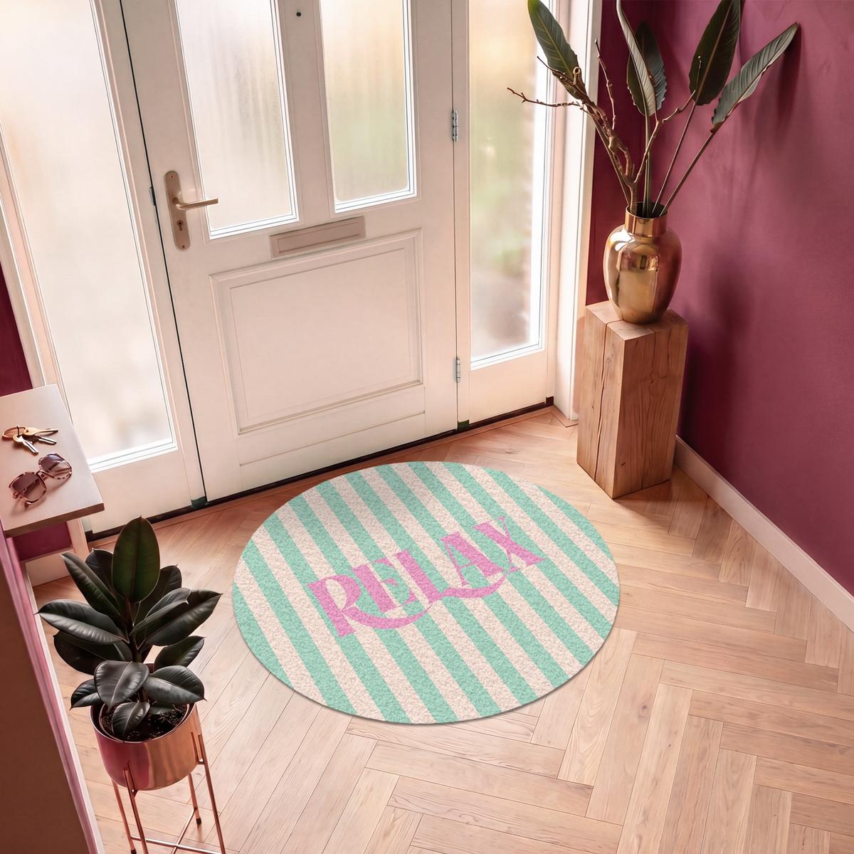 FUSSMATTE Rosa – Grün – Streifen – Entspannung 120x120 cm - Mintgrün, Kunststoff (120/0.4cm) - MuchoWow