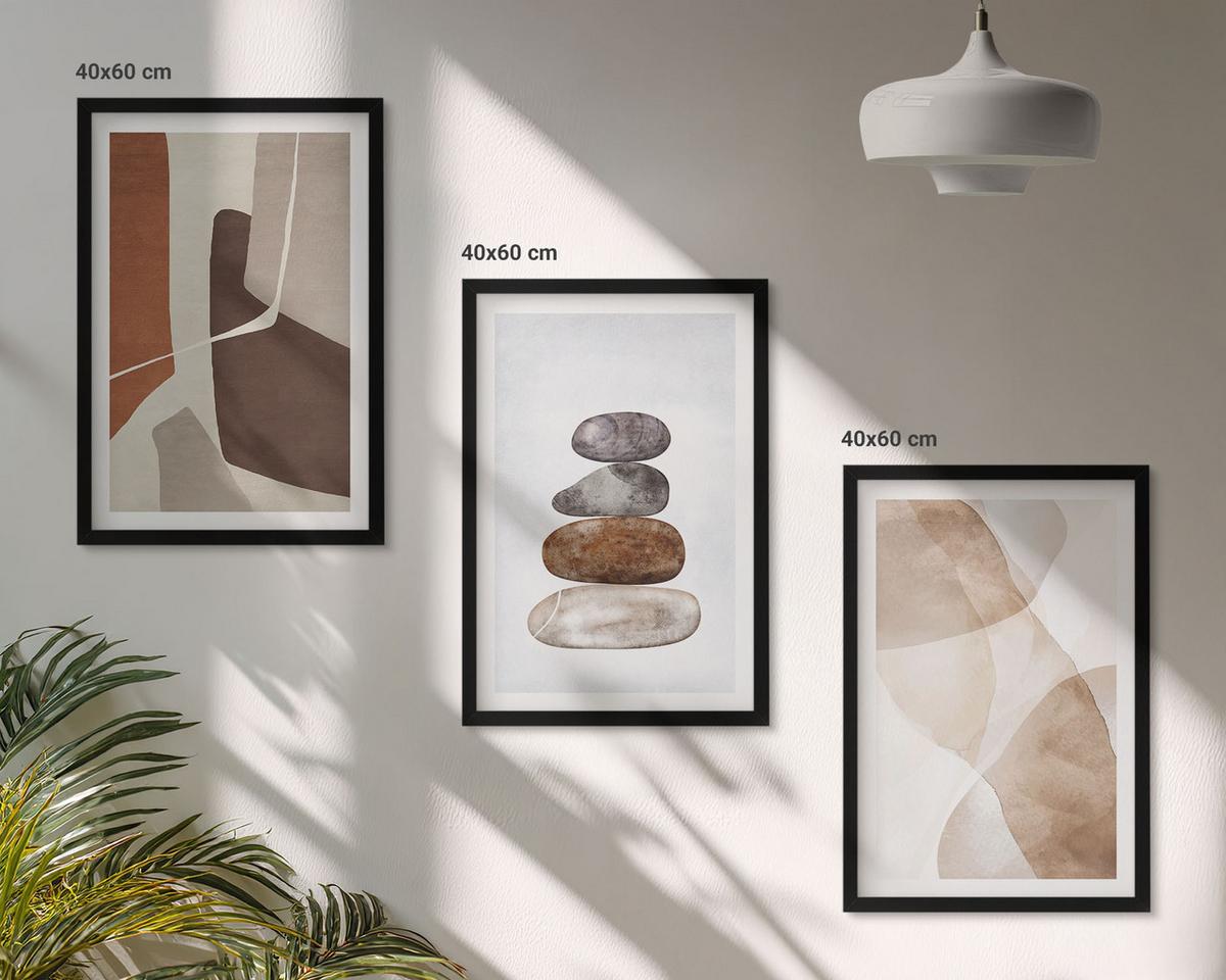 BILDER SET 3er Set - 40x60 cm Schwarzer Rahmen - Moderne abstrakte Malerei - Schwarz, Kunststoff (40/60cm) - TULUP