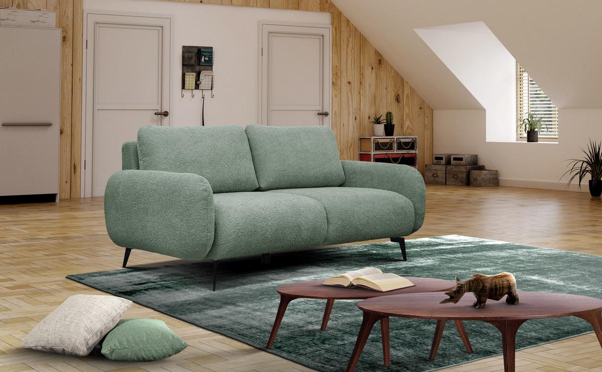 SOFA FEBE 3-Sitzer, salbeigrün - Salbeigrün/Schwarz, Holz/Textil (190/82/96cm) - Wozimo