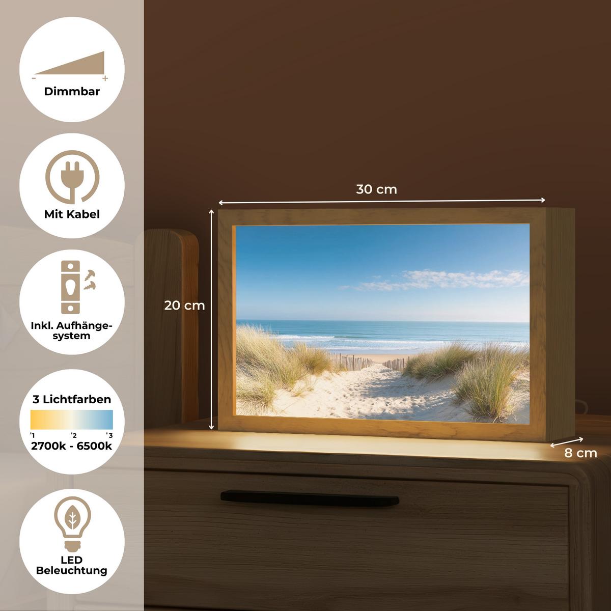 WANDLEUCHTE Strand - Meer - Düne - Sand - Sommer 30x20 cm - Sandfarben, Holzwerkstoff (30/20/8cm) - OnlyWow