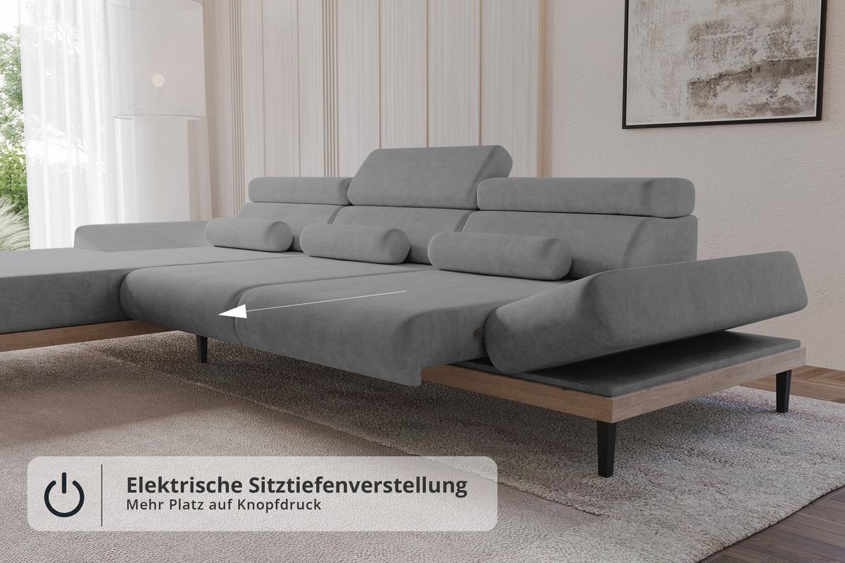ELEKTRISCHES ECKSOFA Links MONA 316x205x85 Grau Velours - Taupe, Holzwerkstoff/Textil (316/205cm) - ALTDECOR