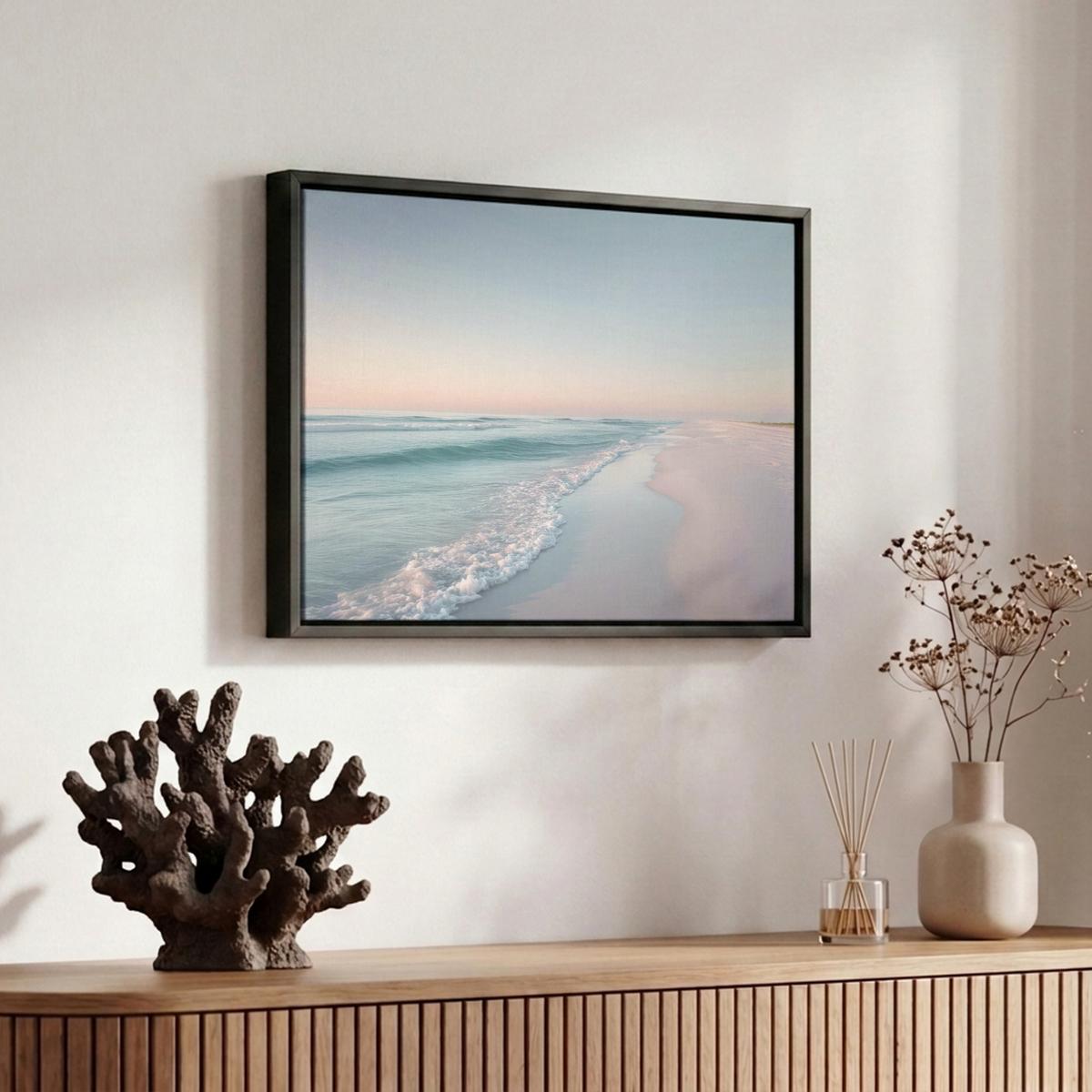 LEINWAND Bilder mit Rahmen - Küstenlinie - Pastell - Wasser - 30x20 - Pastellblau, Textil (30/20cm) - MuchoWow