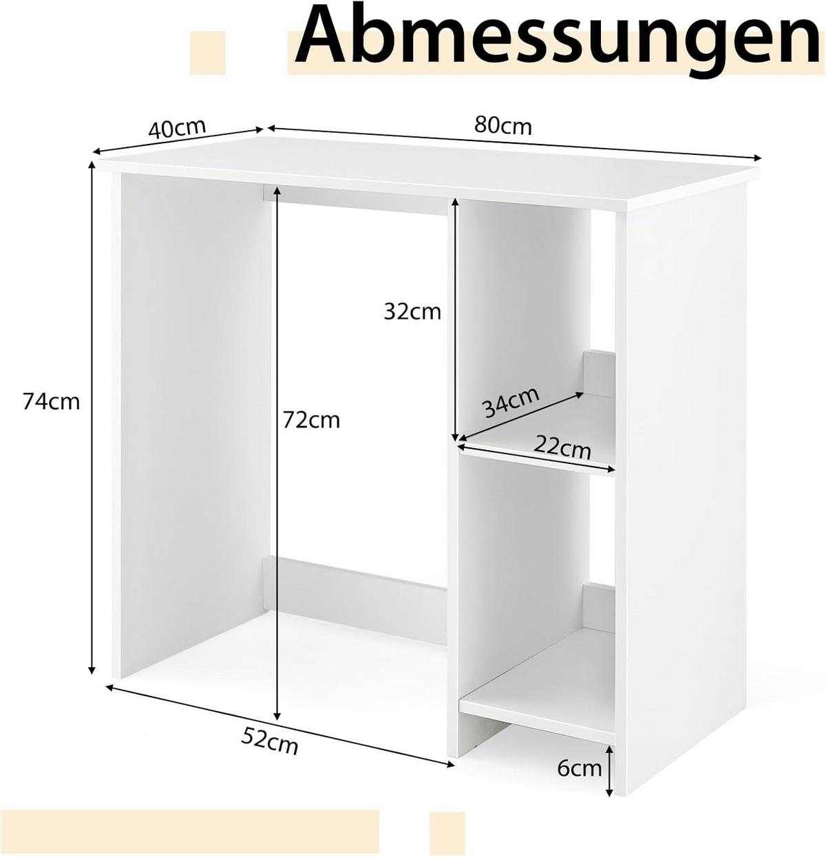 COMPUTERTISCH Weiß - Weiß, Holzwerkstoff (40/80/74cm) - COSTWAY