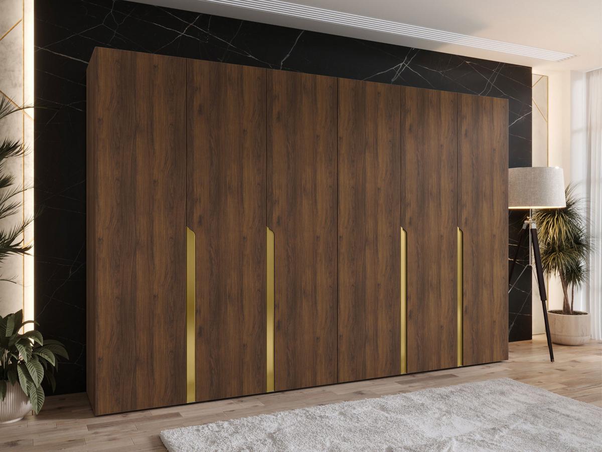 DREHTÜRENSCHRANK Mila I 300 - Goldfarben/Nussbaumfarben, Holzwerkstoff/Kunststoff (300/202/52cm) - MIRJAN24