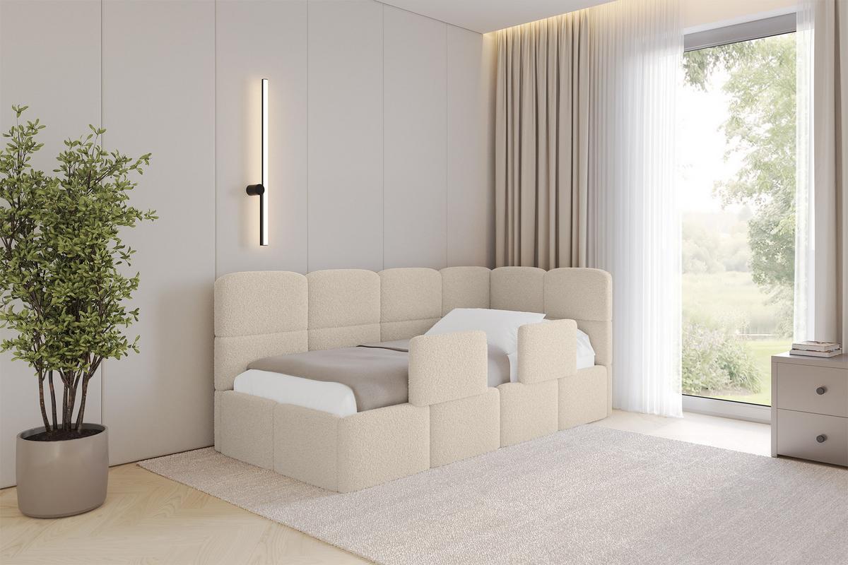 EINZELLBETT Jugendbett mit Bettkasten, Links - KIVY 90x200 Dunkelbeige - Cappuccino, Holzwerkstoff/Textil (90/200cm) - ALTDECOR