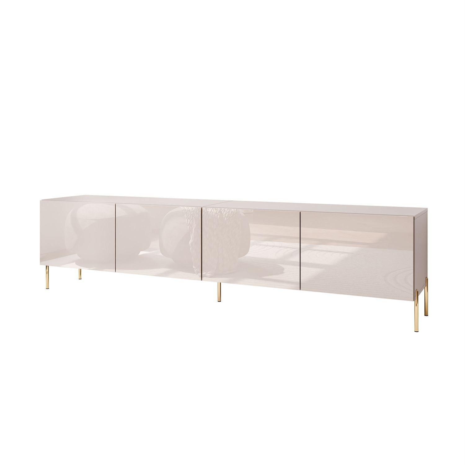 TV-SCHRANK COLGANTE 200 Kaschmir Hochglanz, mit LED, Gerade goldene Füßen - Kaschmir/Goldfarben, Holzwerkstoff (200/50/40cm) - Lookway