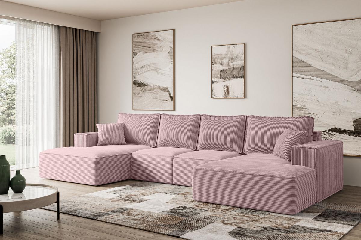 WOHNLANDSCHAFT mit Schlaffunktion und Bettkasten SIERRA-U-S - 349x161x87 cm Rosa Cord - Schwarz/Rosa, Holzwerkstoff/Kunststoff (349/87/161cm) - ALTDECOR