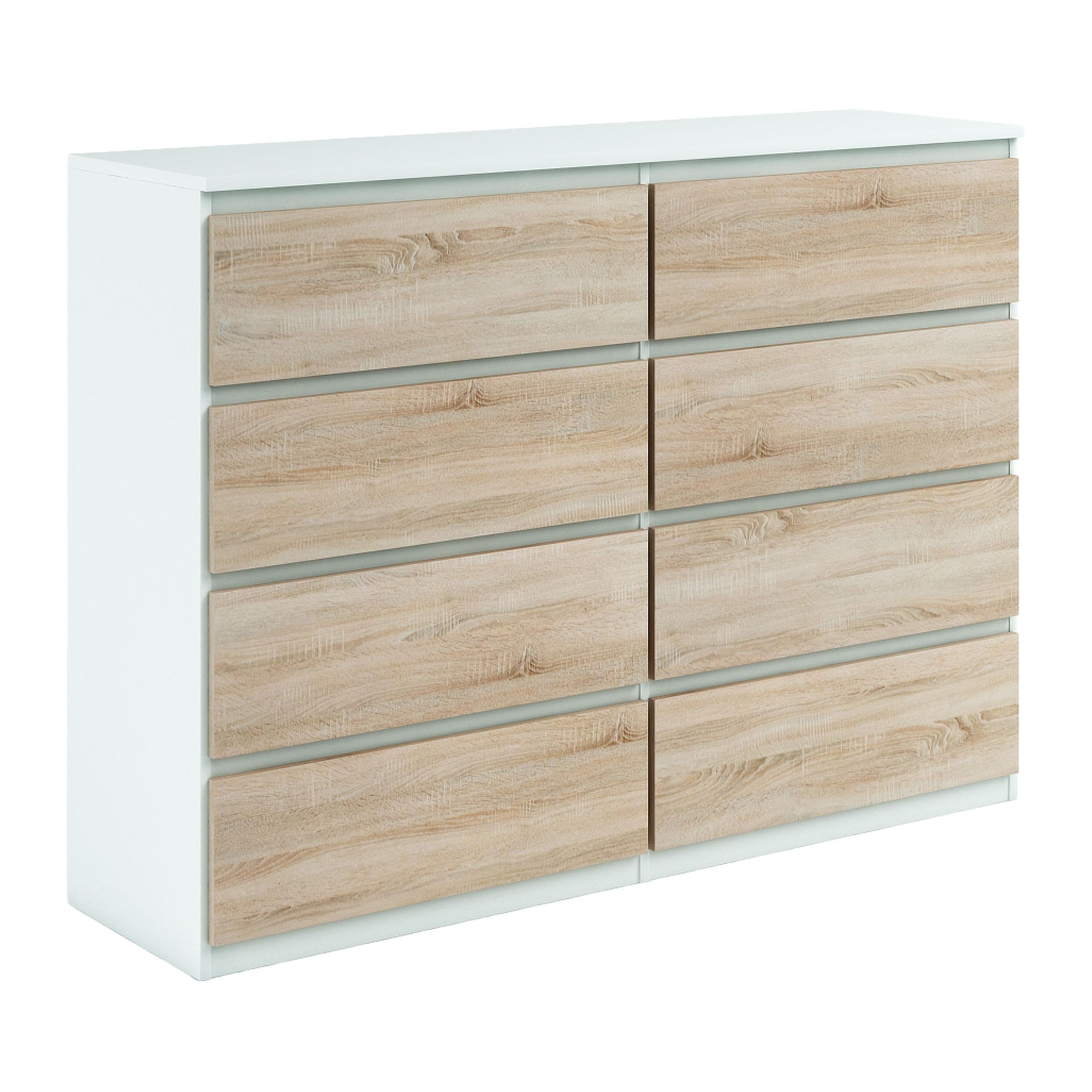 KOMMODE NUDO 138,5/101,5/39cm mit 8 Schubladen Türen Weiß - Weiß/Sonoma Eiche, Holzwerkstoff (138.5/101.5/39cm) - MASSENO