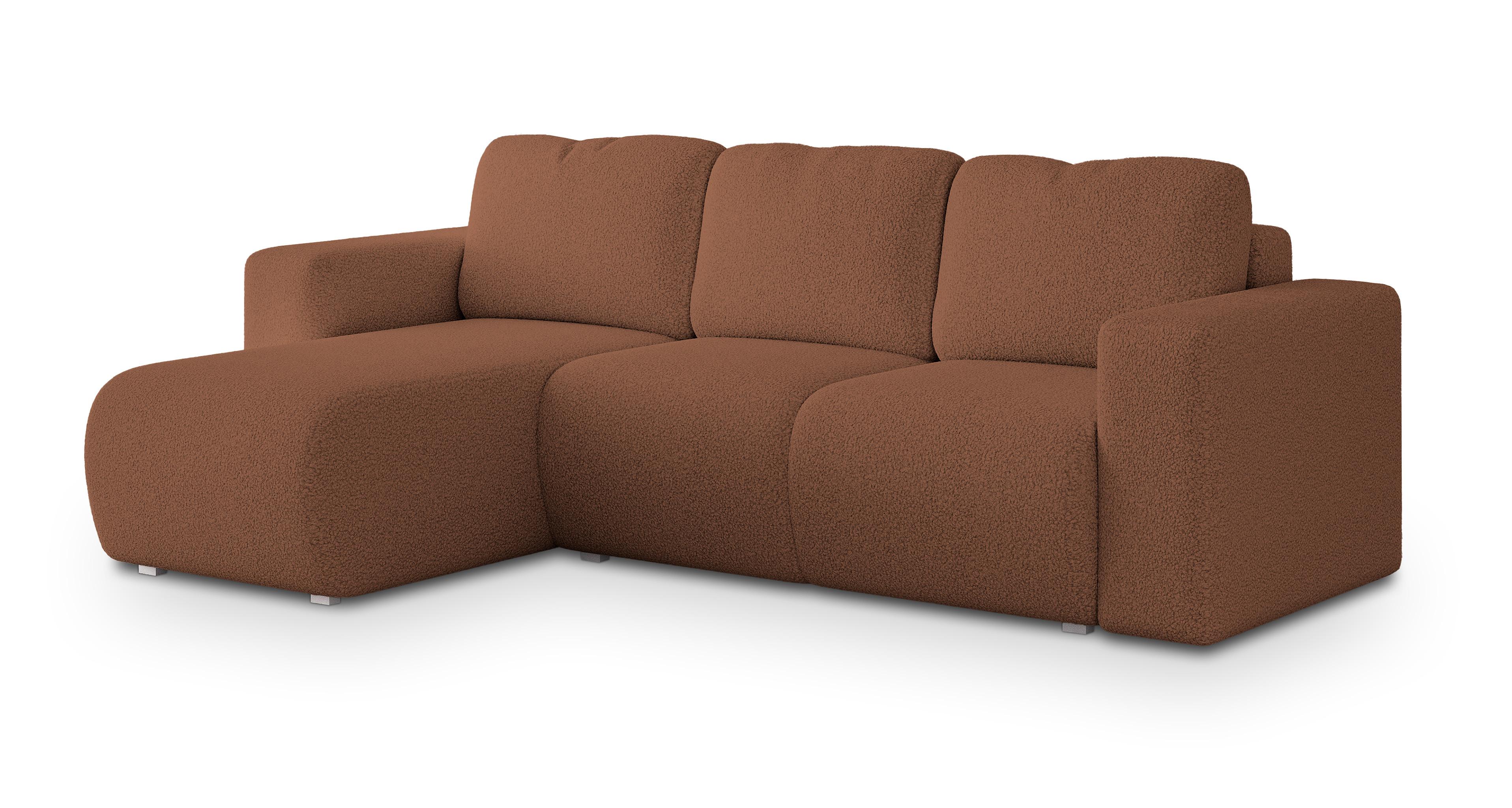 ECKSOFA RINOVA Kupferfarben Boucle-Stoff mit Schlaffunktion - Kupferfarben, Holz (250/143cm) - MASSENO