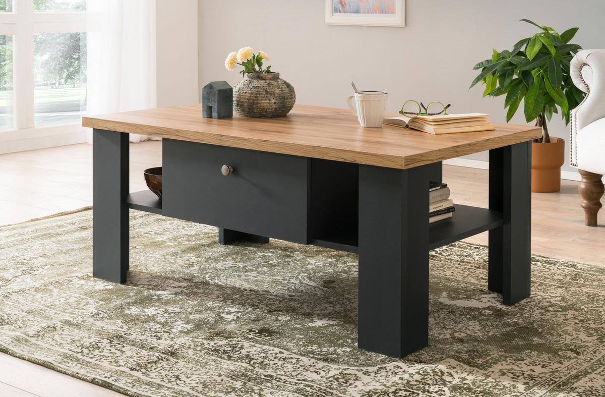 COUCHTISCH grau, Eiche Wotan, Landhaus 110 x 70 cm, Sofatisch mit Soft-Close-Funktion - Silberfarben/Eiche Wotan, Holzwerkstoff/Kunststoff (110/70/45cm) - Furn.Design