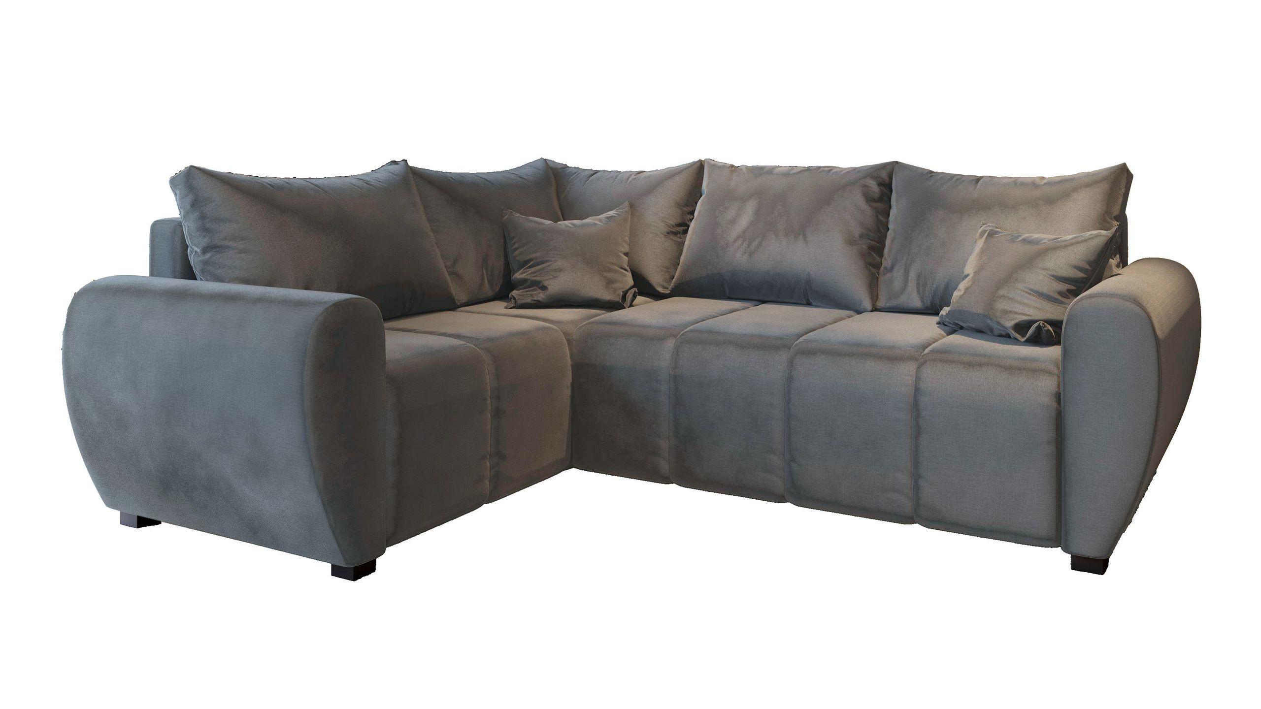ECKSOFA MADISON L L-S Grau Plüsch-Stoff mit Schlaffunktion - Schwarz/Grau, Holz/Kunststoff (235/175cm) - MASSENO