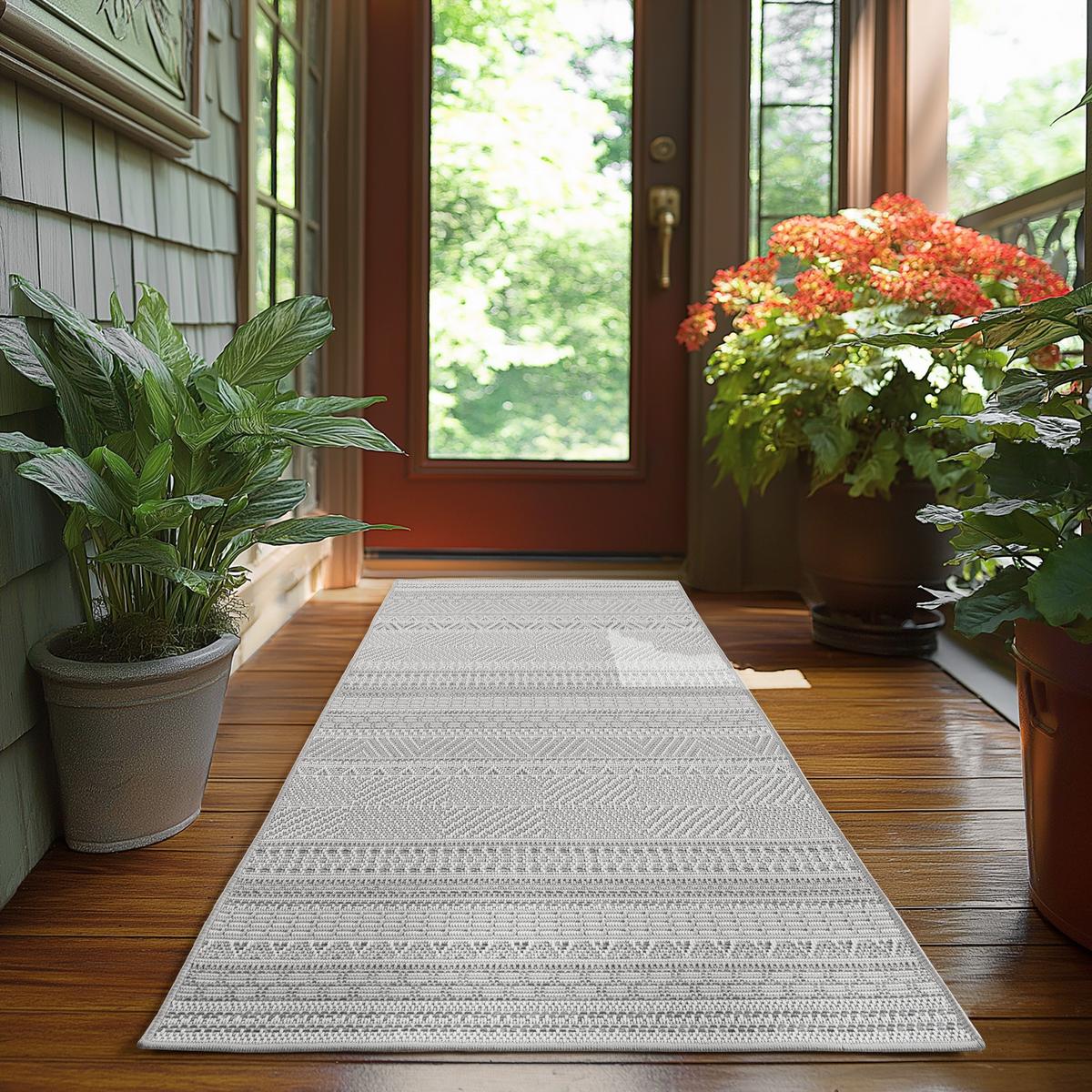 TEPPICH Outdoor VENTOUX in Grau, im Ethno-Stil, 80 x 150 cm - Grau, Textil (150/80cm) - KADIMA DESIGN