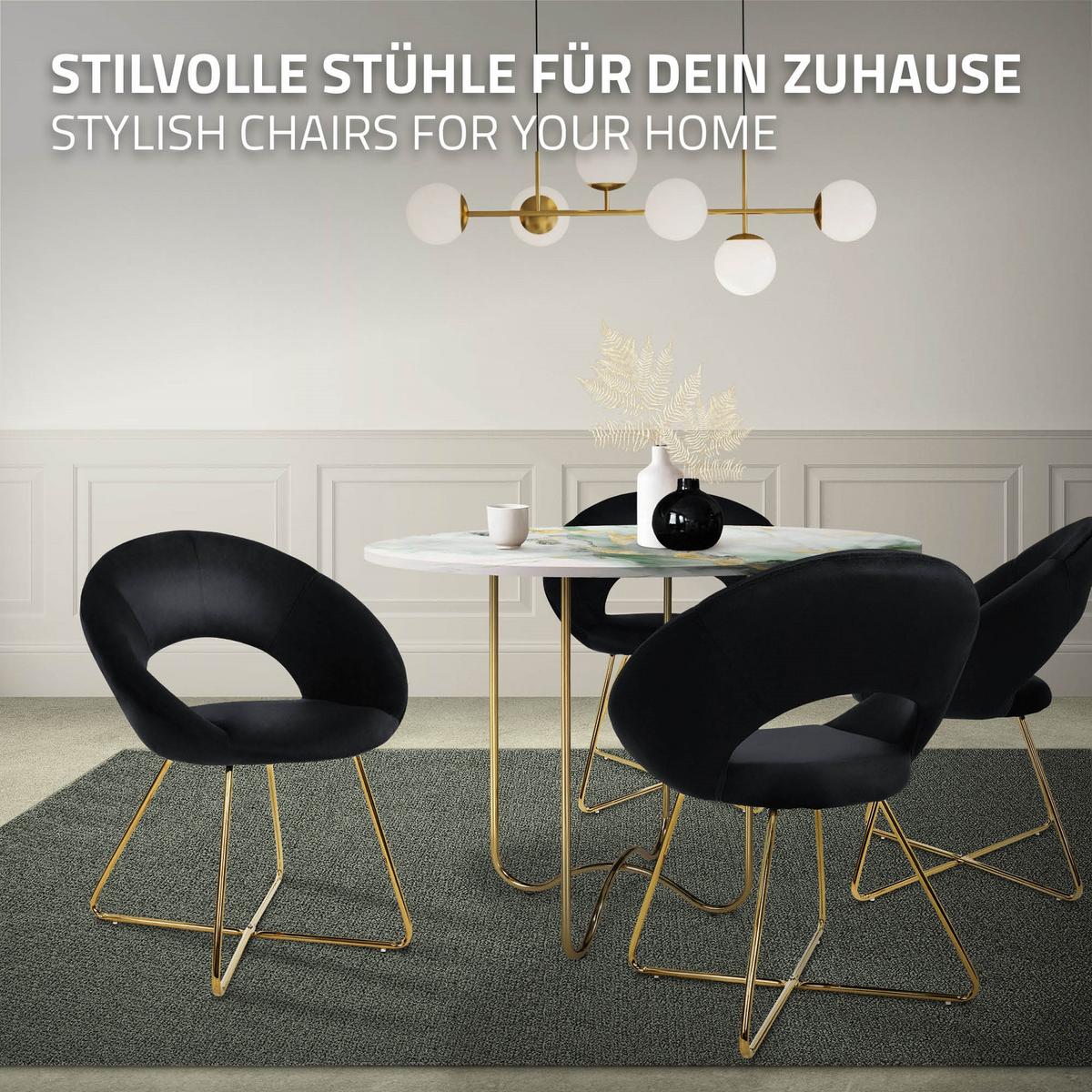 ESSZIMMERSTUHL Schwarz Samt - Goldfarben/Schwarz, Metall (53/77/64cm) - ML-DESIGN