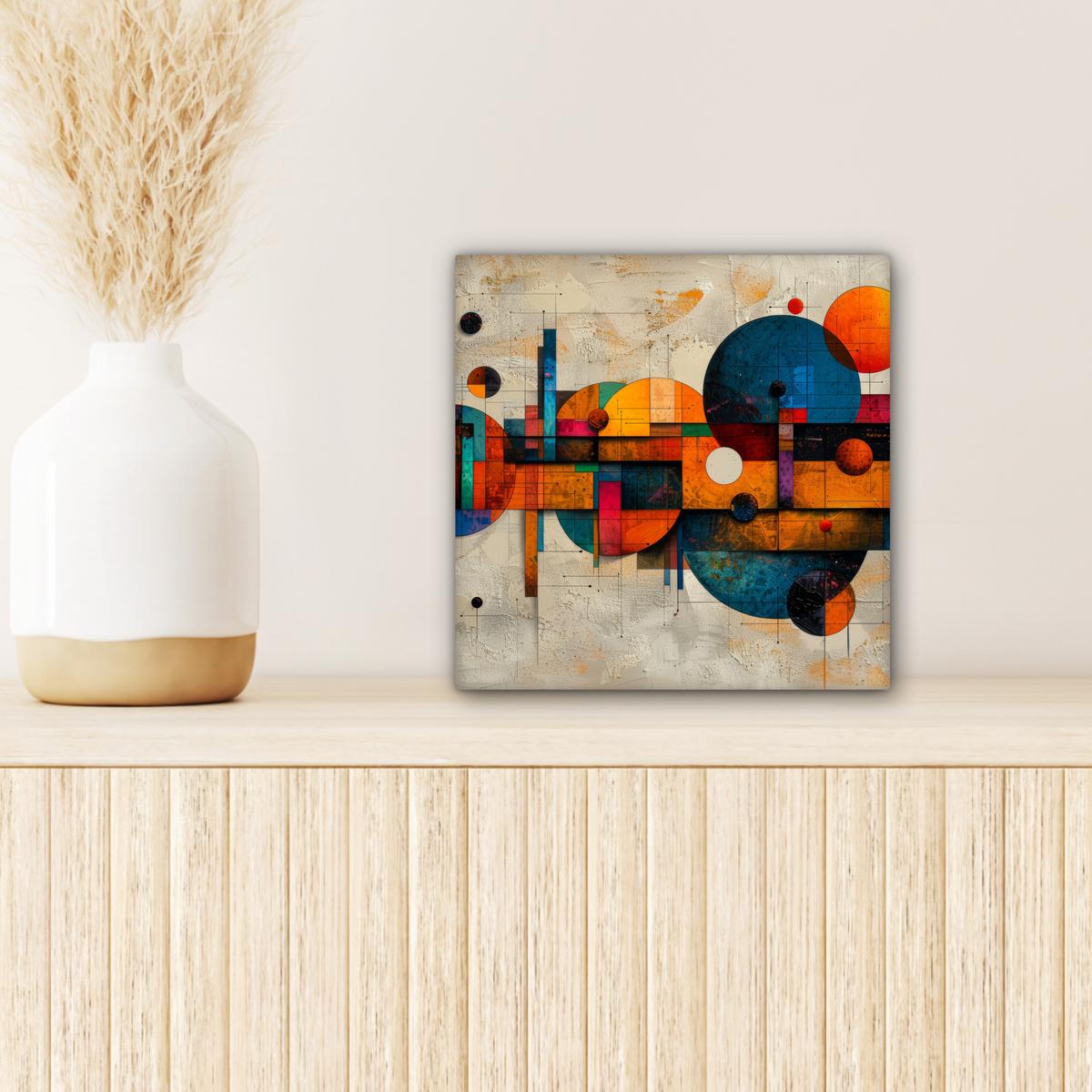 LEINWANDBILD Vintage - Moderne Kunst - Orange - Geometrische Formen Deko Wohnzimmer 20x20 cm - Multicolor, Textil (20/20cm) - MuchoWow