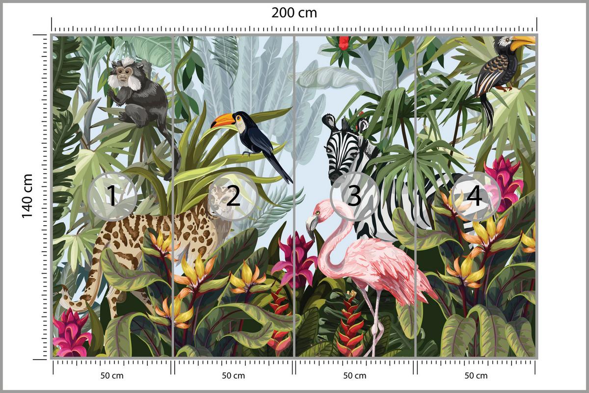 FOTOTAPETE für Kinderzimmer Tropische Pflanzen Tiere Flamingo Rippen 200x140 - Multicolor, Papier (200/140cm) - Muralo
