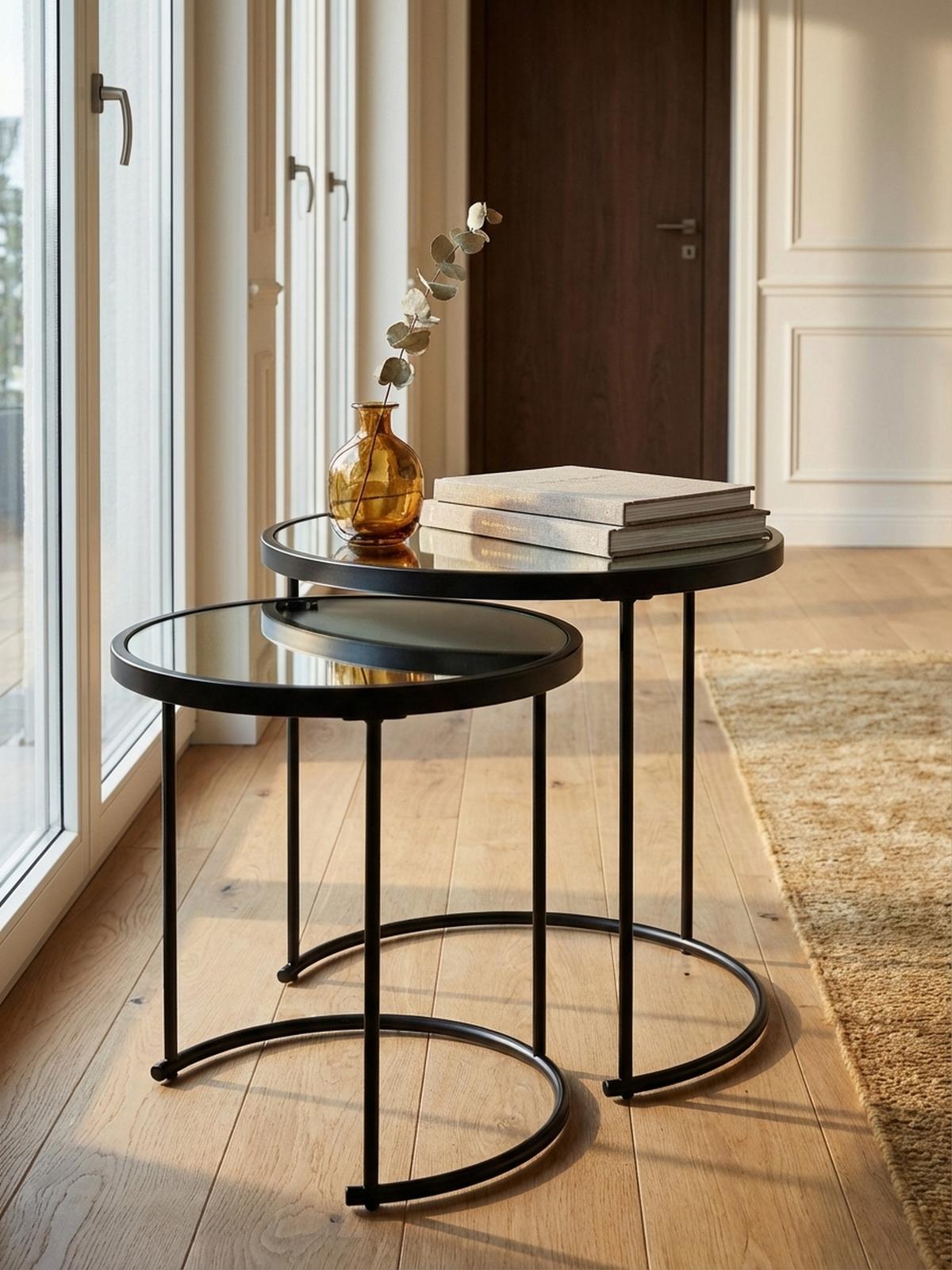 BEISTELLTISCH Set – Schwarz Glasplatte modern 50x50x50 cm 42x45x42 cm - Schwarz, Glas/Metall (50/50/50cm) - KADIMA DESIGN