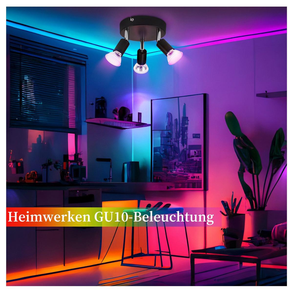 DECKENSTRAHLER Hannah 3-flammig 14/14/11 cm - Schwarz, Metall (14/14/11cm) - Nettlife