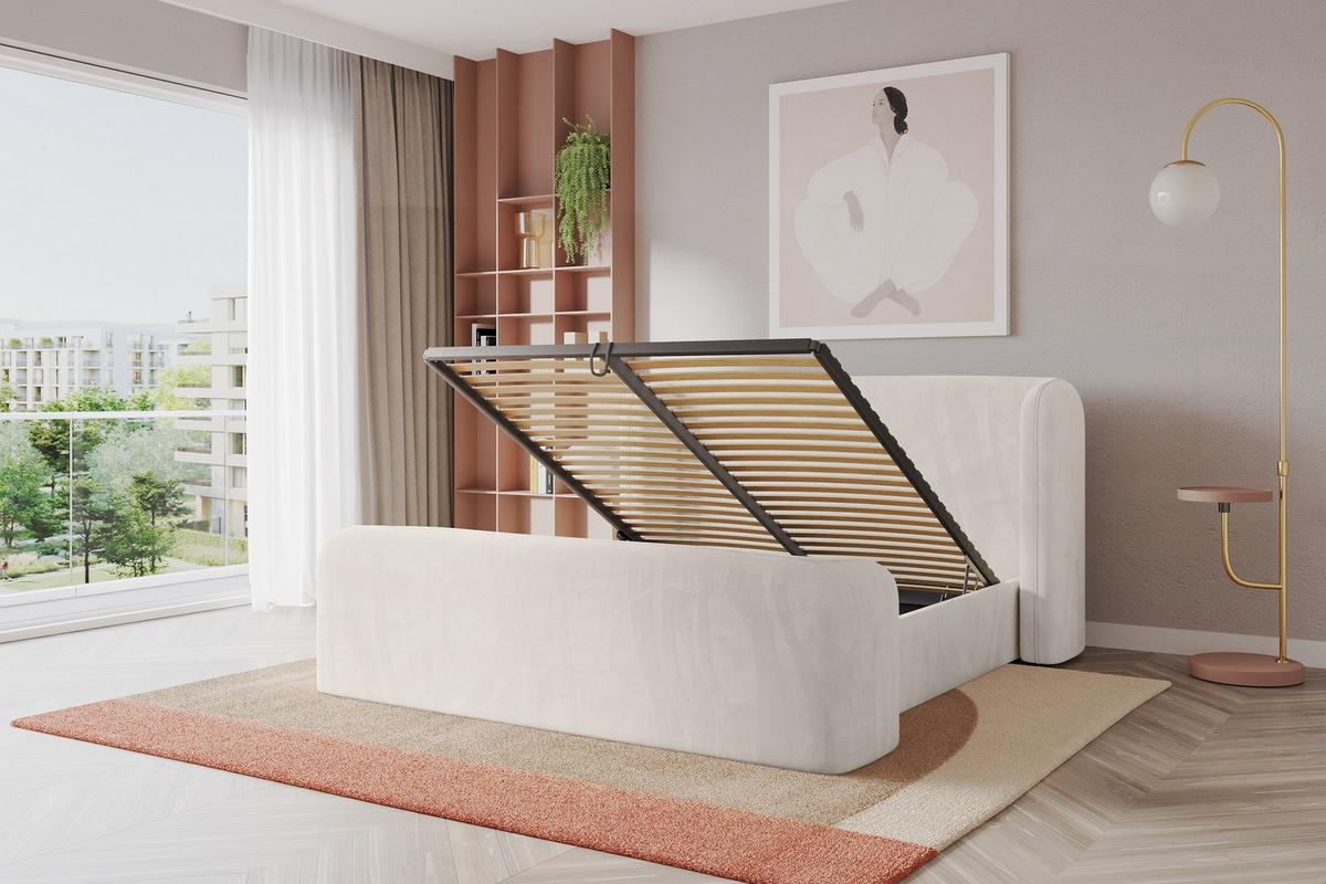 POLSTERBETT mit Bettkasten, Fußteil und Lattenrost, Bett mit Matratze H3/H4 - ESTI-Z 140x200 Beige - Greige, Holzwerkstoff/Textil (140/200cm) - ALTDECOR