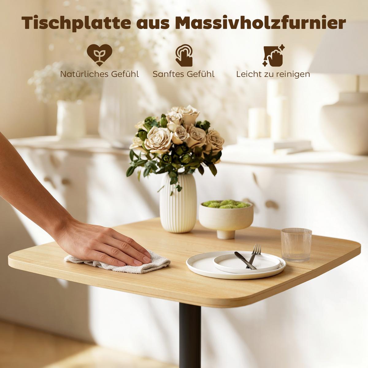 ESSTISCH MDF Stahl Naturholz - Schwarz/Naturfarben, Holzwerkstoff/Metall (60/60/75cm) - HOMCOM